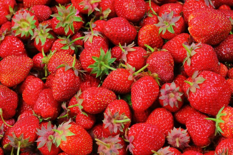 Vibrant close-up of fresh, organic, juicy strawberries displaying rich textures.